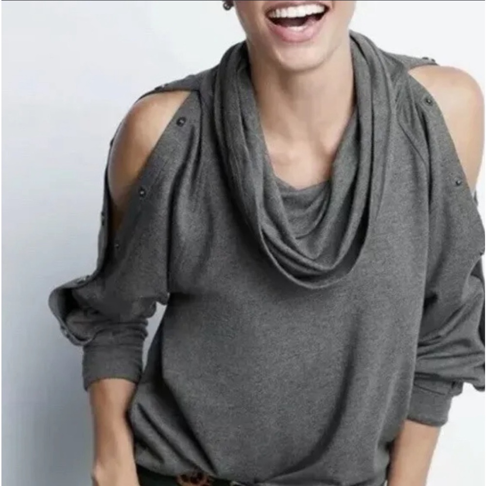 Snap Sleeve Pullover Cowl Neck
